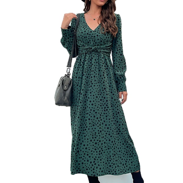 QZ-1 sommarklänning damklänningar, mode dam grön lång klänning långärmad print damklänning