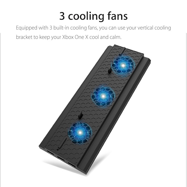 Vertikalt stativ med kylfläktar för Xbox One X spelkonsol, dockningsstation kylsystem  Svart