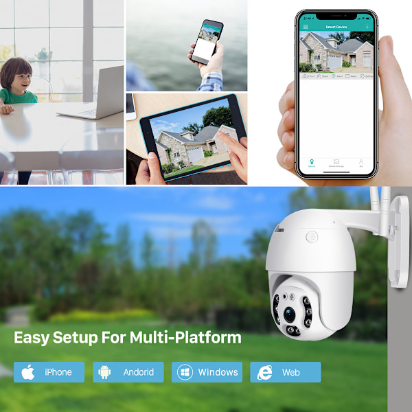 360° WiFi-övervakningskamera för utomhusbruk, 1080P kamera, färgnattseende