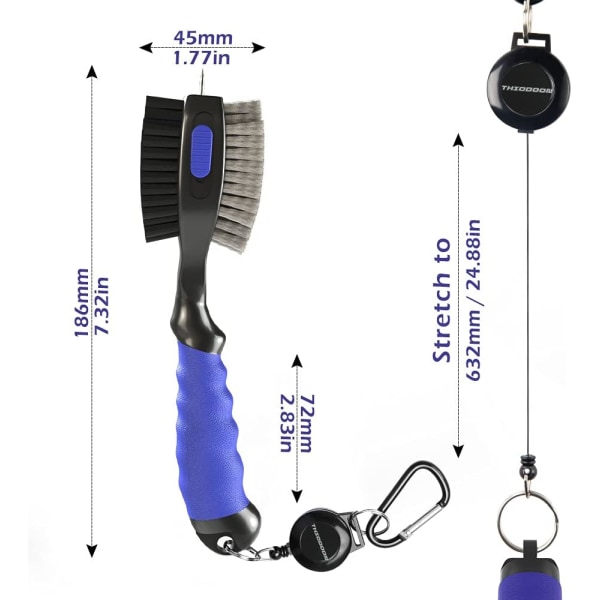 2-pack golfklubborste och spårrengörare 2 fot hopfällbar zipline karbinhake extra stor golfborsthuvud med hopfällbar spik bekvämt grepp golf