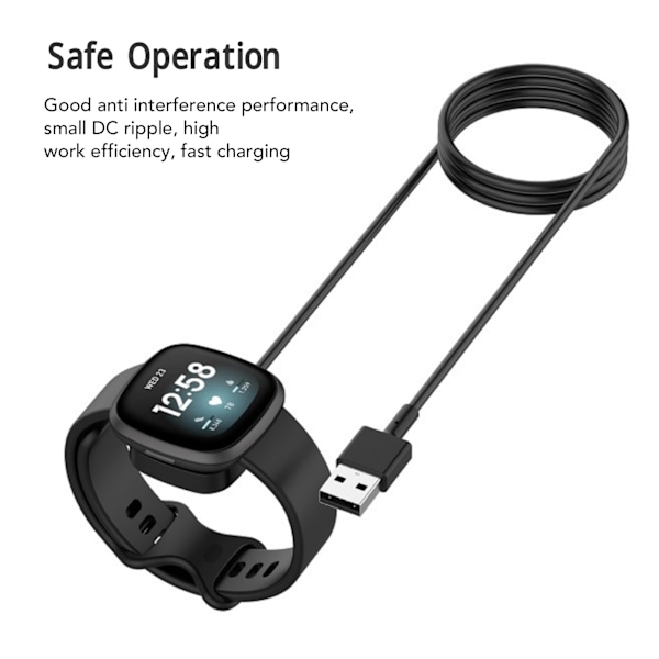 2 st 5V Smart Watch Laddare Trådlös Laddningsdocka Dataöverföringsladdningskabel för Fitbit Versa 3 Sense 30CM