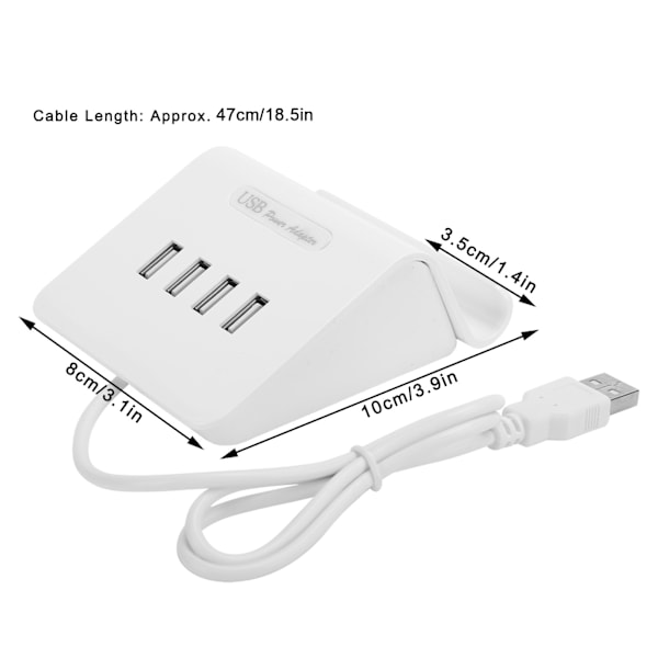 4-portars USB-hubb splitter strömadapter med telefonhållare för Android/IOS mobiltelefon bärbar dator vit