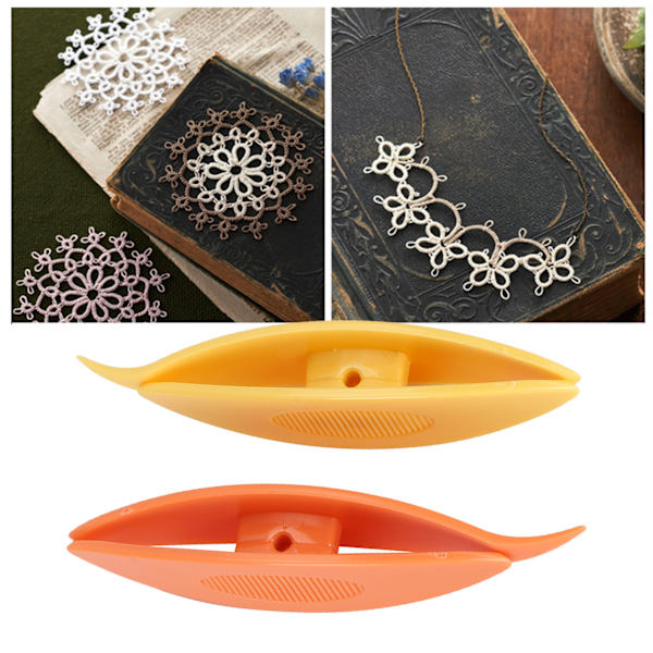 2 st Tatting Shuttles i plast - Tatting Shuttles hantverksverktyg för DIY handsömnad stickning (orange gul )