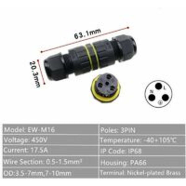 2-pack IP68 vattentät kopplingsdosa Ø 3,5-7 mm kontakter Extern hylsa koppling Utomhus elektrisk kapsling Kopplingsdosa-svart,