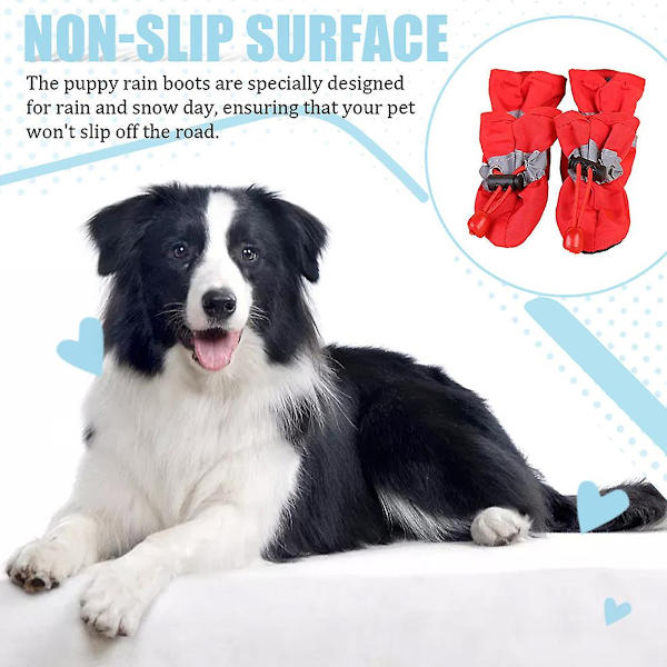 4 st/set Vattentäta vinterdjursskor för hundar Anti-halk regn snö stövlar skor Tjocka varma för små katter valpar hundstrumpor Booties - Smallbee-5 Röd