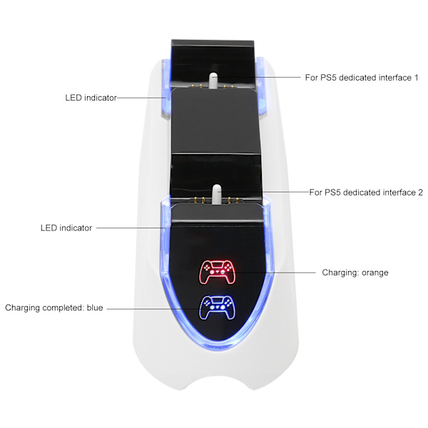 Ps5 Kontroll Laddningsstation, Ps5 Tillbehör Med Snabb Laddning För Dualsense & Edge Kontroller, LED-Indikatorer & Unik Design, Blått Ambient Ljus