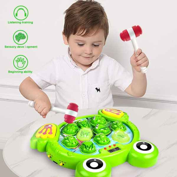 Interaktivt Whack A Frog-spel för pojkar och flickor 2 3 4 5 6 år gamla, småbarns tidiga utvecklingsspel, rolig och lärande present till barn (groda)