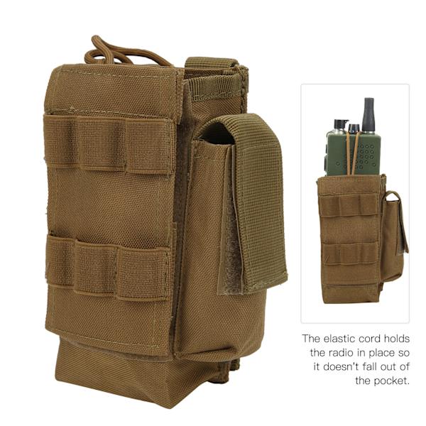 Molle Radioficka Mini Radiohållare Väska Vattentät Walkie Talkie Holster med Sidofickor Tan