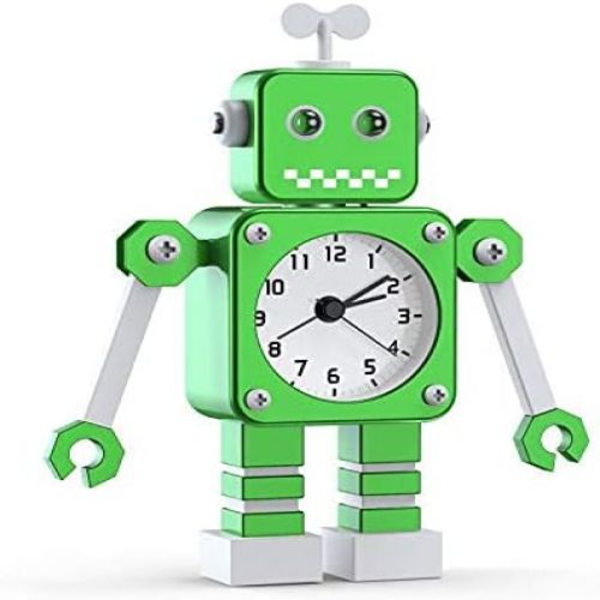 Robotväckarklocka för barn, pojkar, analog väckarklocka utan tickande, tyst väckarklocka för pojkar och flickor (grön)