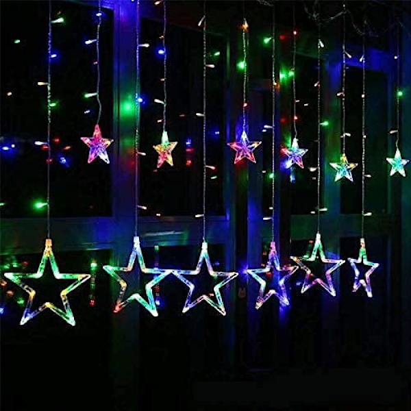 12 stjärnformade LED-lampor, julbelysning, stjärngardin, 138 LED-lampor, 8 lägen, för inomhus, utomhus, jul, fest, dekoration, bröllop, trädgård,