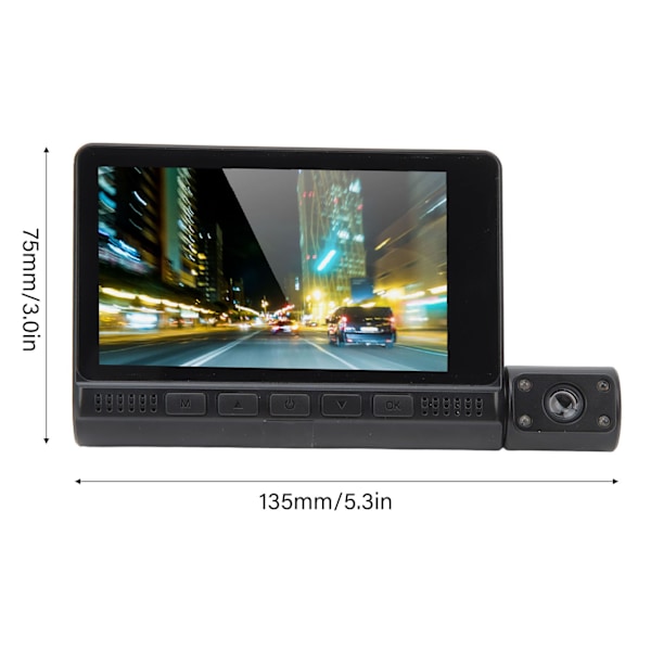 Innovativ Dashcam, 3-enheters set med vidvinkelobjektiv & WiFi-anslutning, Stöder loop-inspelning & infraröd mörkerseende