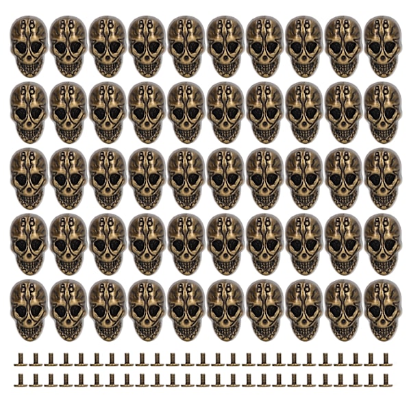 50 set skalle nitar enkel 25x16mm DIY spöke huvud punk stil galvanisering zinklegering skalle knapp för läderhantverk brons