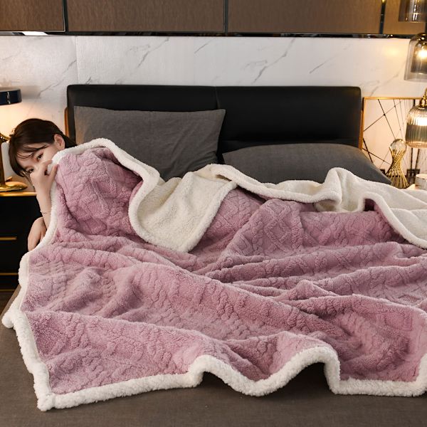 Gosig filt 100 x 150 cm liten fluffig tjock filt lila vit stickad filt soff filt soffa filt dubbelsidig extra mjuk och varm