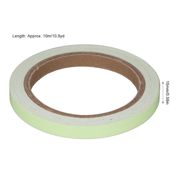 10m längd lysande tejp i mörkret, hårt ljus laddning under UV svart ljus fluorescerande tejp för släta väggar trappor 15mm/0,59in bredd grön