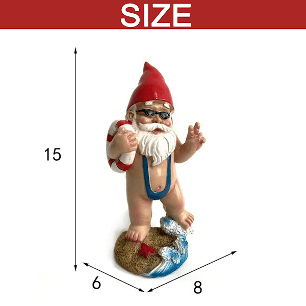 Blåval presenter 15 cm rolig trädgårdstomte prydnad - Mankini design/livräddare