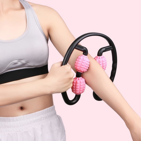 360° Massager Benmuskelavslappning Rullring Klämma Benmassagepinne Yoga Kroppsformning 4 Hjul Fitnessutrustning för Sport，Rosa