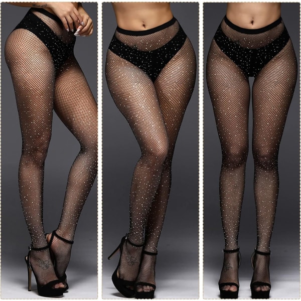 Glittriga fisknätstights för kvinnor, hög midja glittertights strass fisknätstights, party strumpbyxor mesh diamantglitterstrumpor, glitter kors mesh