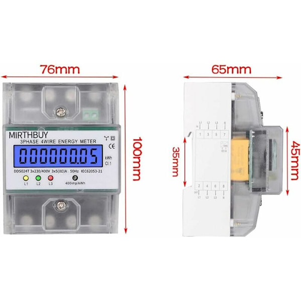 5-80A Digital Elmätare Strömförbrukning: 220/380V Digital Elmätare AC 3-fas 4-tråds KWh-mätare LCD Mellanmätare för System