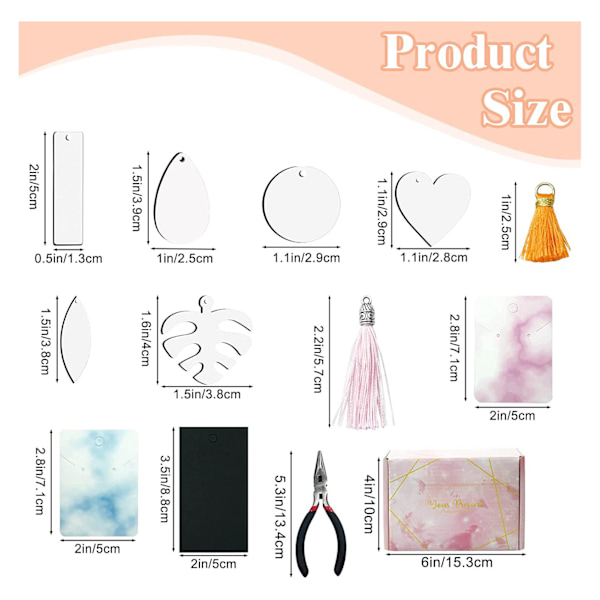 Sublimering örhängeämnen kit med örhänge krokar tofsar DIY värmeöverföring sublimering ämnen set
