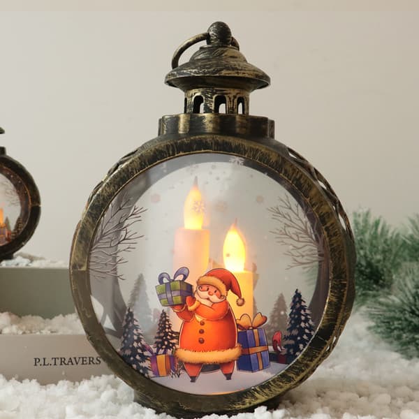 Juletrepynt LED-lys runde julehengelys bærbare Bronze Santa