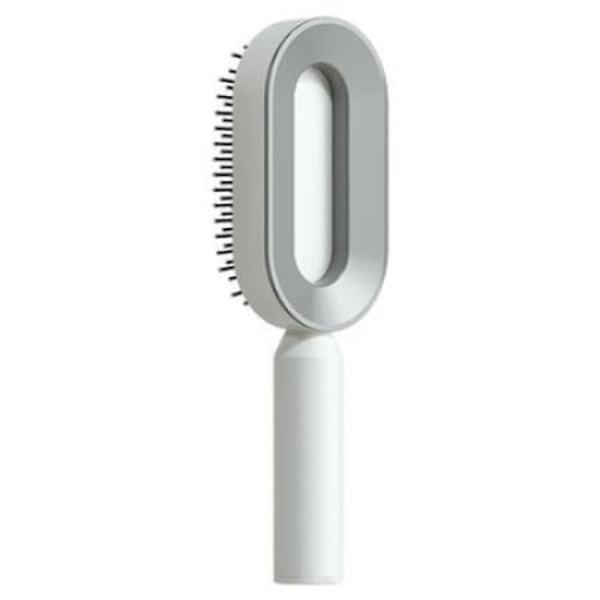 Självrengörande hårborste med självrengörande knapp för trassel och hårvård, mjukt material, Vit