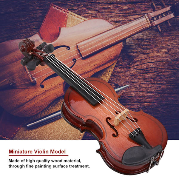 Miniatyr Fiol Modell med Stativ Fodral Dockhus Tillbehör Mini Musikinstrument Dekor Present