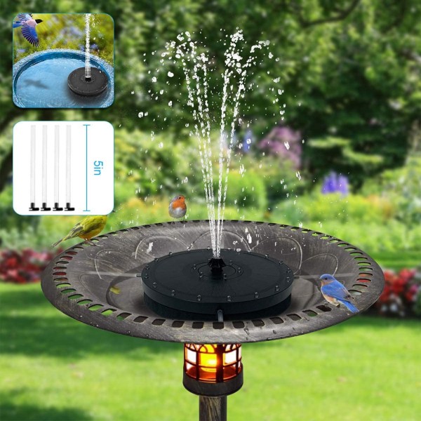 Solar fontänpump för fågelbad, soldriven fontän med LED-ljus, inbyggd batterivattenfontän för pool, akvarium och dammträdgård