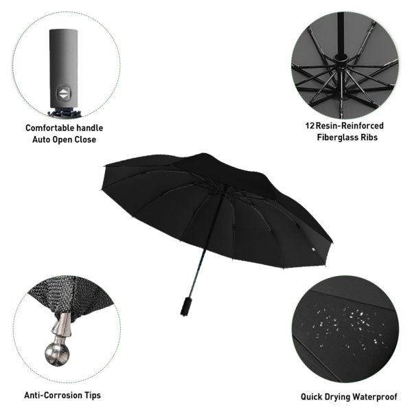 Automatiskt paraply Vindtätt reseparaply Kompakt vikning