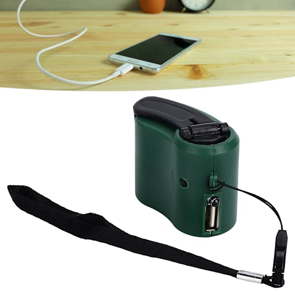 USB Hand Crank Telefonladdare 3 till 8h Standby Tid LED Ljus Bärbar Mobiltelefon Nödladdare för Utomhus Vandring Grön