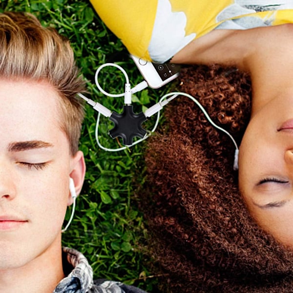 Multi-Headset Hub, Portabel 3,5 mm Hörlursdelare Adapter, Stereo Audio för Samtidig Anslutning av Flera Enheter