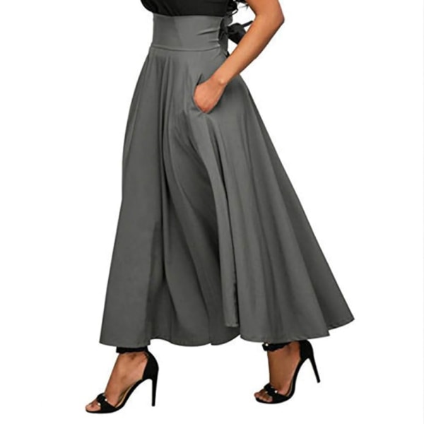 Kvinnors sommarveckkjol Pendelkjol med hög midja Mångsidig elastisk lång kjol Casual Enfärgad A-linjekjol Mode sommarkjol Maxi