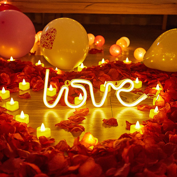 LED Love Neon Skylt PS-tavla och Akryl Love Skyltlampa med Hänghål för Bekännelse Äktenskapsförslag Varm Färg Batteridriven
