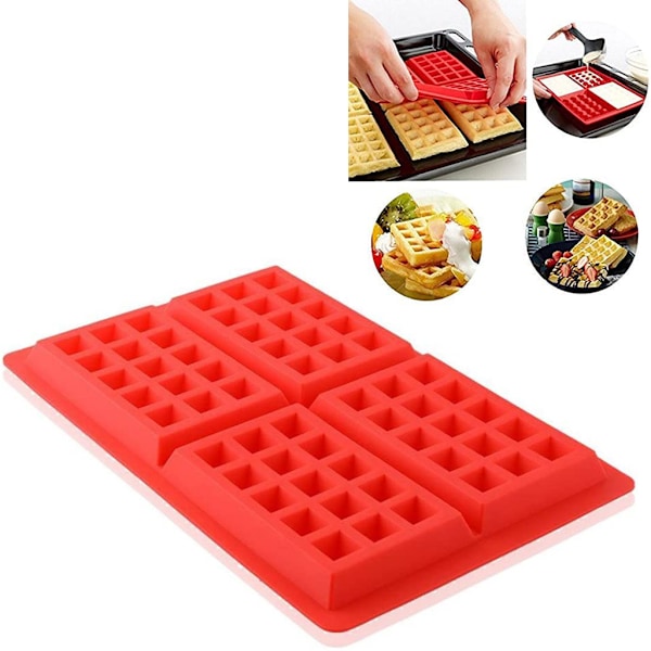Culinary Genius, Silikon Våffelform: Non-stick, Värmebeständig, Flexibel, Ugn- & Mikrovågssäker, för Dina Bak- & Hantverksbehov, Röd, 1 st