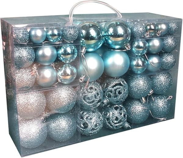 Julekulepyntsett, knusesikre julekuler med glitrende finish og matte glitterblanke speiloverflater, festlig pynt til