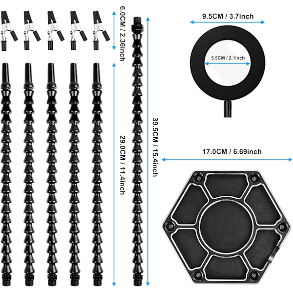 Hjälpande händer Tredje hand Lödning 3X LED Förstoringslampa med 3 justerbara ljusfärger och 6 flexibla armar Stor mental bas Lödstation