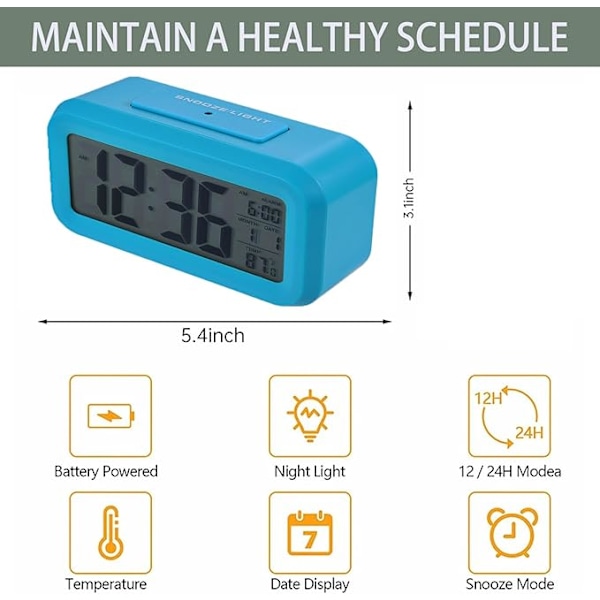 Innovativ Digital Väckarklocka, Batteridriven med Smart Nattlampa, Stor LED-Display för Enkel Avläsning i Alla Rum, Portabel Väckarklocka med