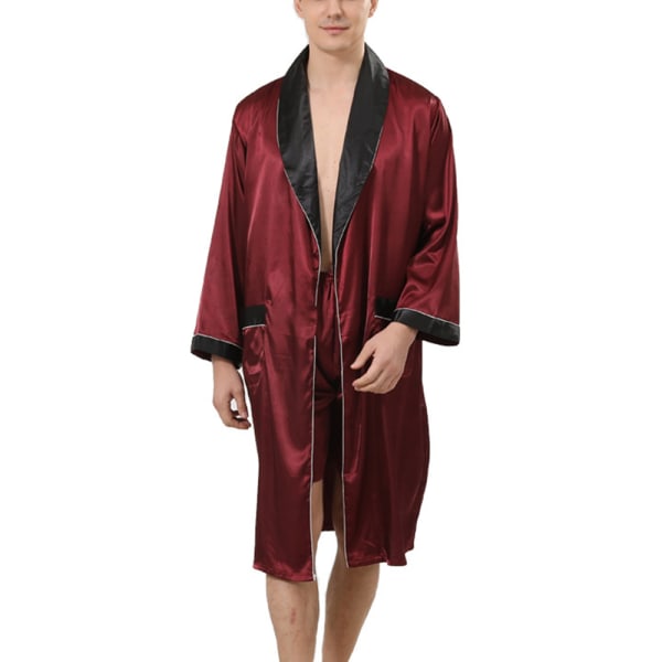 Satinbadrock för män, Lätt långärmad sidenbadrock med set, Spa Kimono Nattkläder
