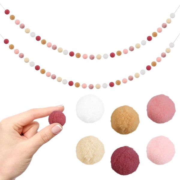 Färgglada filtbollsgirlander, 2-pack pastellgirlander, filtkedja med 60 stycken pompom, filt pom pom girlander för dekoration i barnens