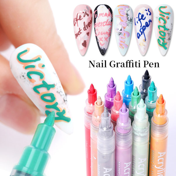 Professionell Nagelkonstpenna, Hög Mättnad Stark Färg Nageldesignverktyg, Snabbtorkande Giftfritt Vattenbaserat Bläck, Multifunktionell Design för DIY