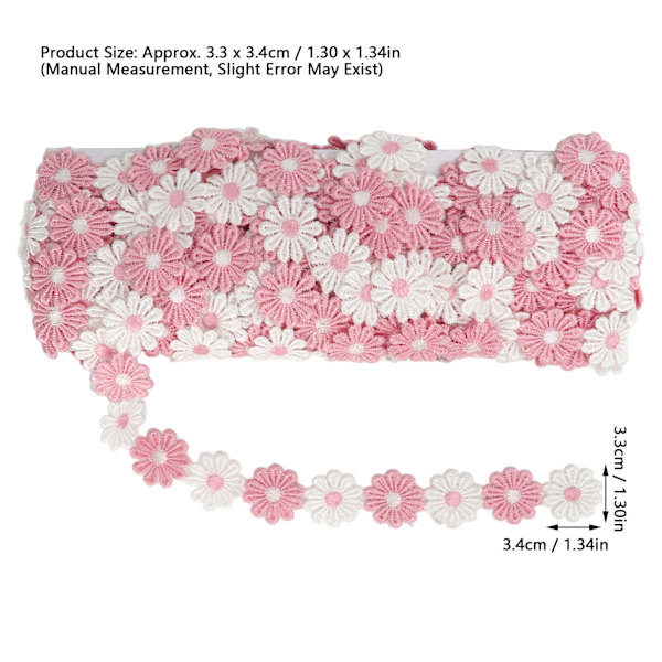 Daisy-lappar 15 meter polyester söta rosa vita blommor bred applikation blomsterlappar för sömnad broderi DIY