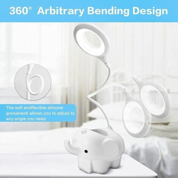 LED-skrivbordslampa, med pennhållare, trådlös, touch-kontroll flexibel justerbar ljus USB-laddningsbart batteri, lämplig för sovrum, kontor, barn,