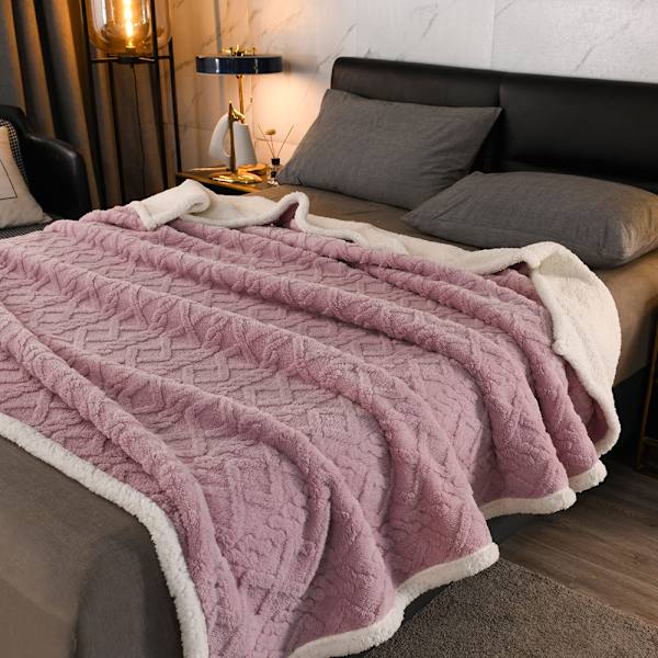 Gosig filt 100 x 150 cm liten fluffig tjock filt lila vit stickad filt soff filt soffa filt dubbelsidig extra mjuk och varm