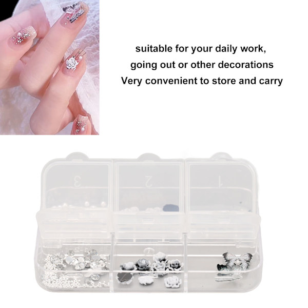 Svartvita nageldekorationer i harts - dekorationer för manikyr med svarta och vita blommor