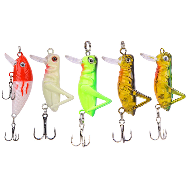 T0046 5 st Universal Livsliknande Färskvatten Hård Bete Gräshoppa Minnow Set Artificiellt Fiske Lure Beten Kit