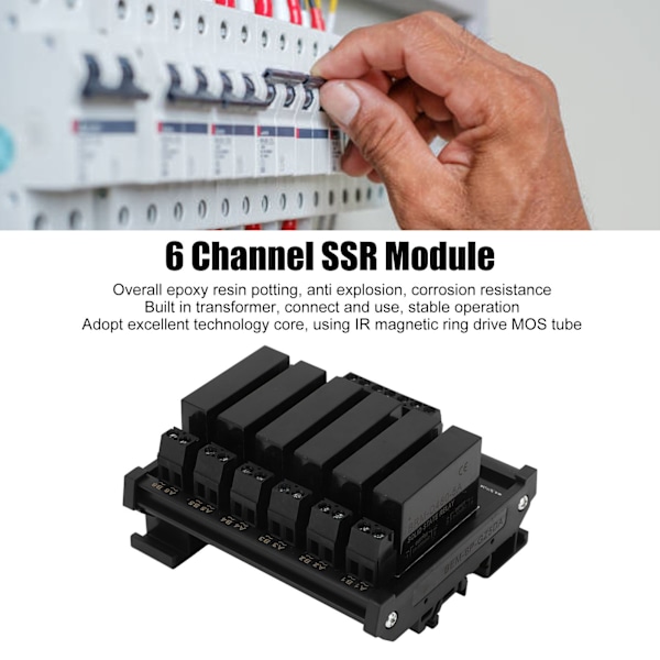 6-kanals DC till AC Solid State Relä 3‑32VDC Ingång 5‑8A 24‑480VAC Last Solid State Relä SSR-modul