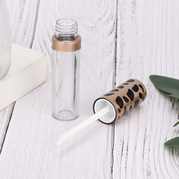 Påfyllningsbara Läppbalsamflaskor, Leopardmönstrade Guldringlock Transparenta Mini-behållare för DIY Läppglans, Säkert Miljövänligt Kvalitetsmaterial 5ML/st