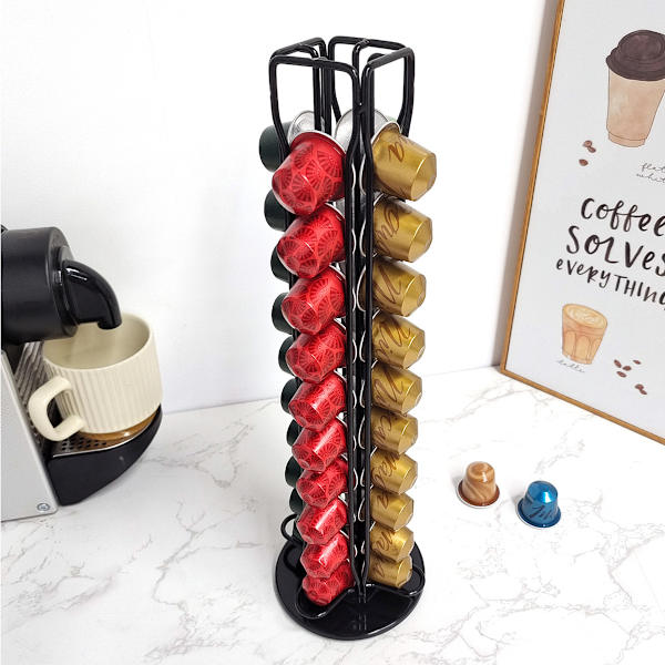 Nespresso kapselhållare Nespresso kaffekapselhållare Nespresso pod dispenserhållare 40 stycken 360 graders roterande kapselhållare, svart