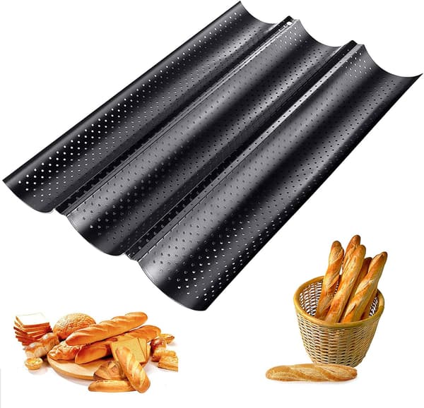 Bagepladeform til 3 baguetter, sort franskbrødsform
