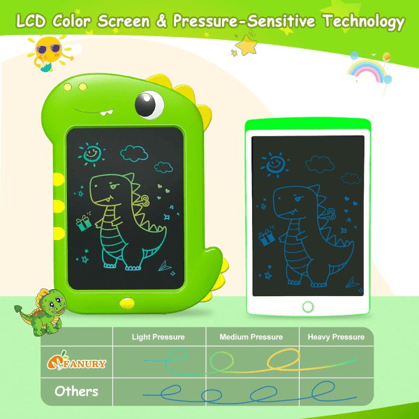 LCD-skrivplatta - 3 4 5 6 år gammal pojkeflickaleksaker Jul Födelsedagspresenter 11 tums färgklotterbräda, raderbara rittavlor, dinosaurieleksaker för