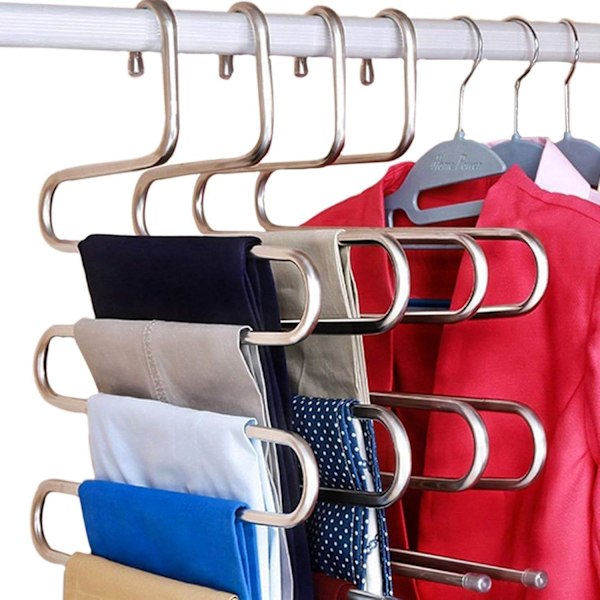 Stilren garderobsförvaring för jeans, platsbesparande multifunktionella användningsområden, rostfria stålgalgar håller garderoben ren och snygg med halkfri design,